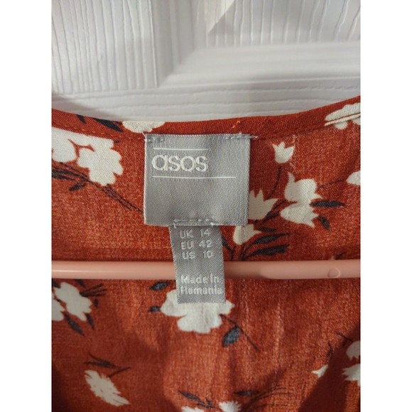 asos Dress Size 10 Brownish/Burnt Orange Multicolor Floral Side Zip - Picture 3 of 10
